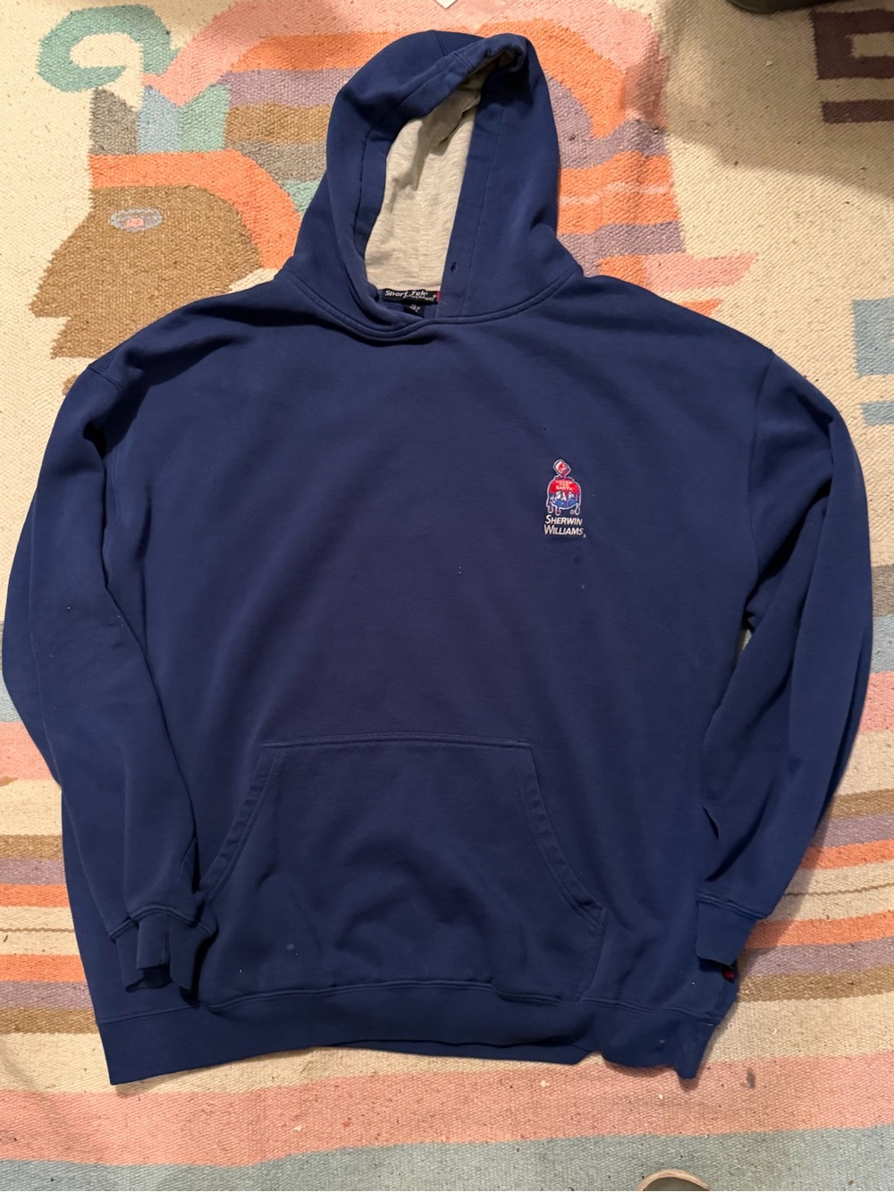 Sherwin Williams Hoodie Mens XL Blue Embroidered Logo Sweatshirt Pullover